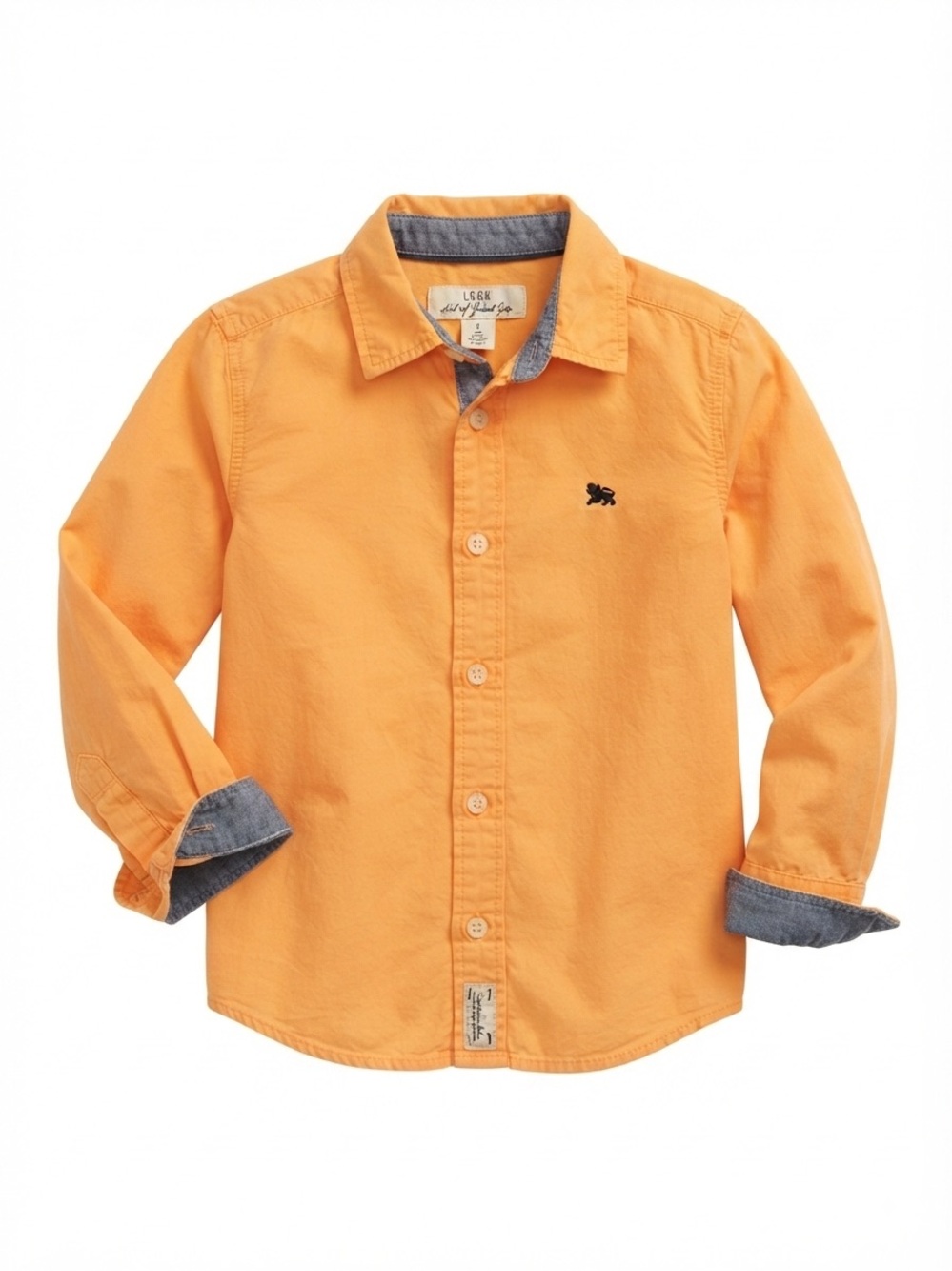 Kids' Orange Button-Down Shirt with Chambray Trim